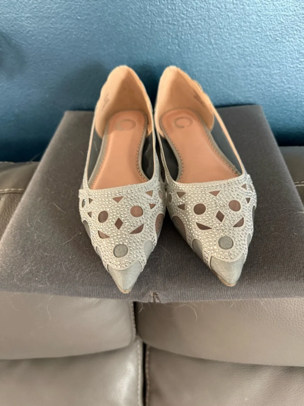 Women's Silver Pointed-Toe Mesh Flats. Size 8 - Picture 2 of 7